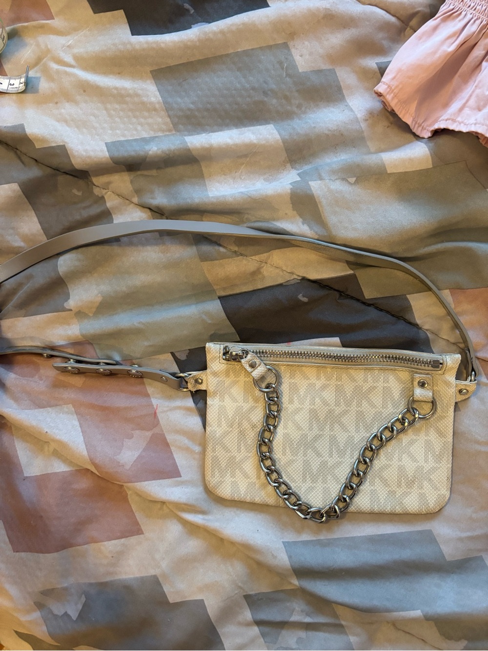 Michael Kors Logo Beige and Silver Monogram Belt Bag